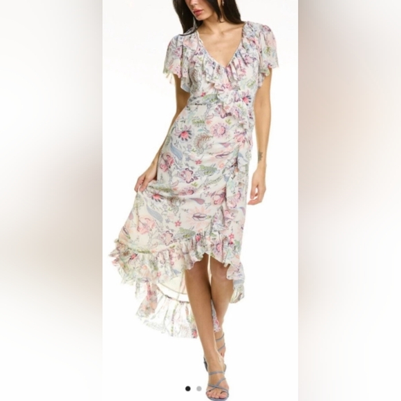 cinq a sept Dresses & Skirts - CINQ À SEPT Sheila Floral Ruffle-trim Midi Dress In Weiss NWT Size 4